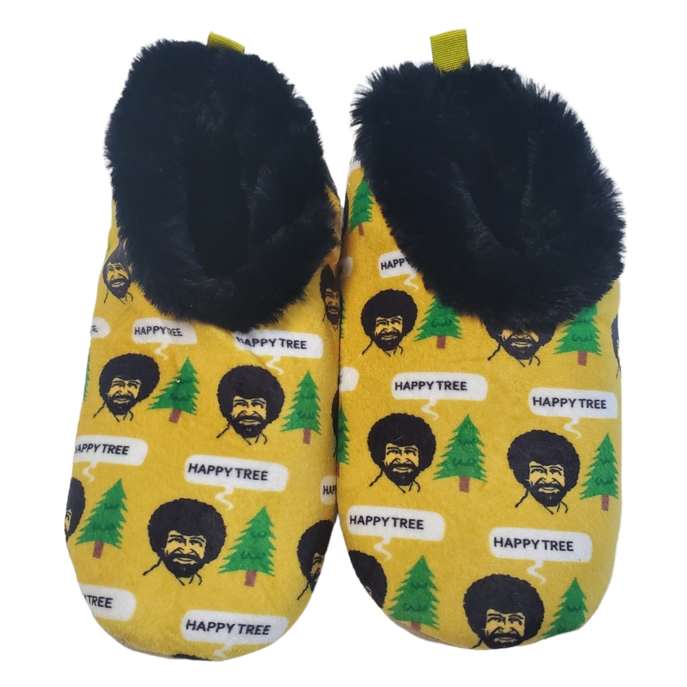 Oooh Geez Bob Ross "Happy Trees" Comfy Cozy Women's House Slippers, L 9-10